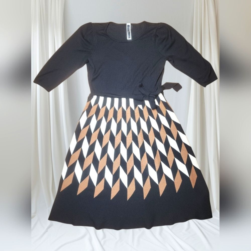 Julian Taylor New York Sweater Knit Dress – Women’s Size M, Black/White/Brown Ge